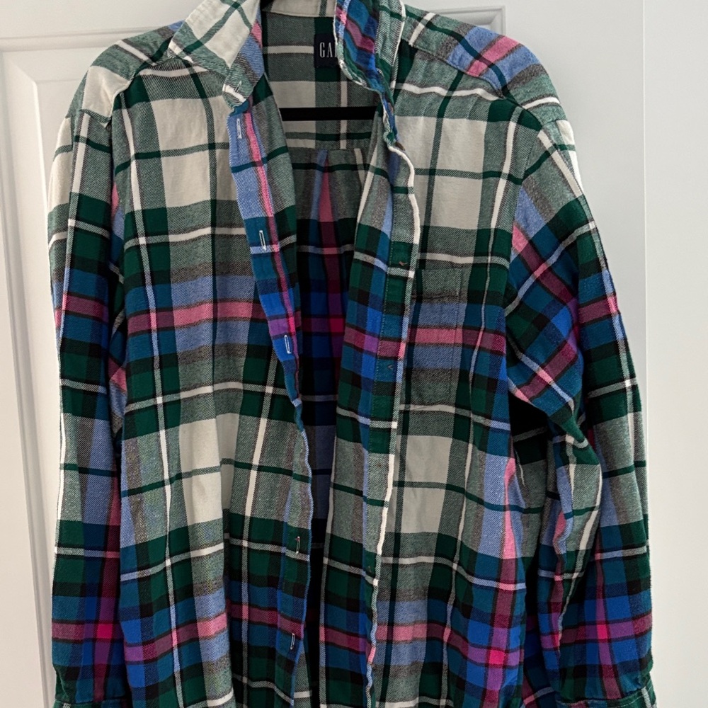 Gap Colorful Plaid Button-Up Shirt, size XL tall